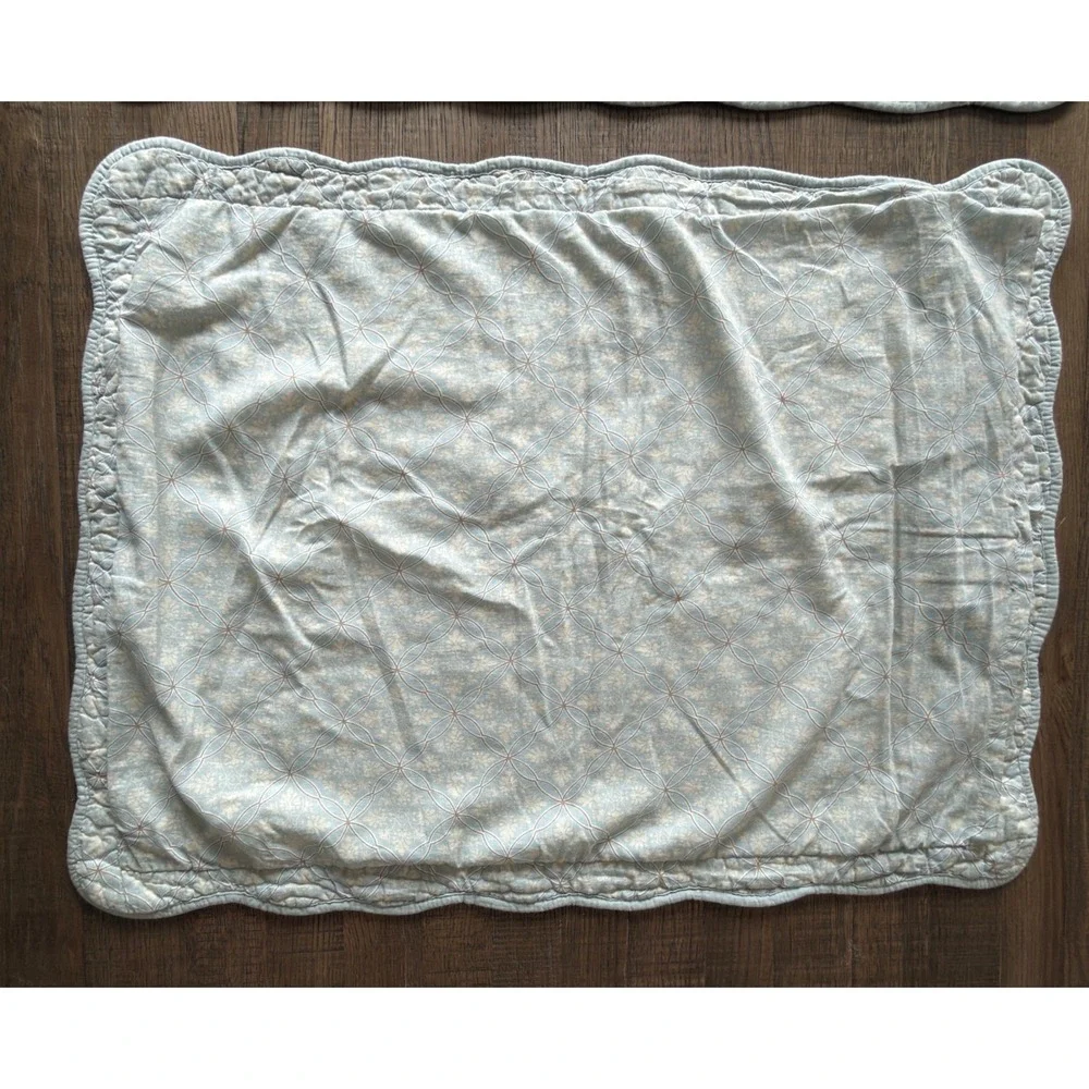 Home Classics Set of 2 Quilted Pillow Shams Floral Blue Green Cotton Standard